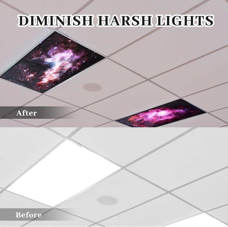 ROCEEI Pack of 4 Fluorescent Light Covers for Ceiling Lights, 4 x 2 Ft, Magnetic Light Covers for Classroom Office Home School Ceiling Decor(Nebula) - Image 3